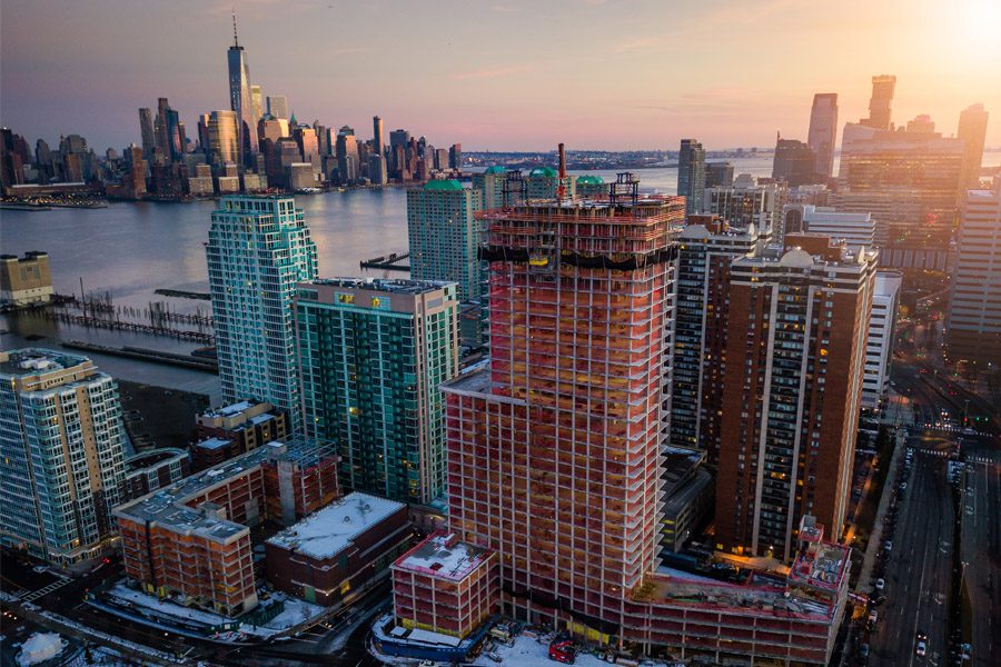 Want to Talk? - Jersey City Looking into Manhatten New York City with a Sunset